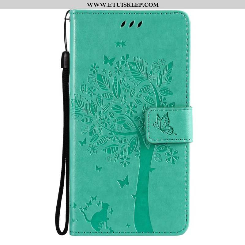 Etui Folio do Samsung Galaxy M12 / A12 z Łańcuch Drzewo I Pasiasty Kot